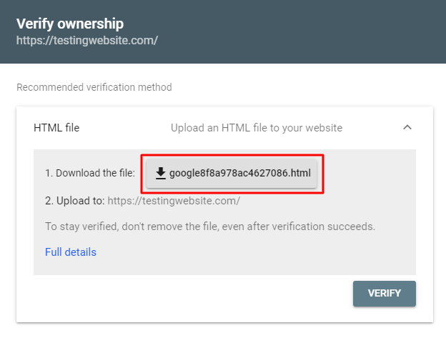 Download verify ownership file