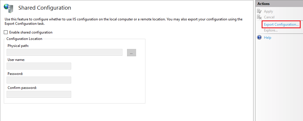 Click on Export Configuration link