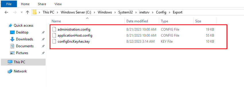 Open the Export Configuration folder