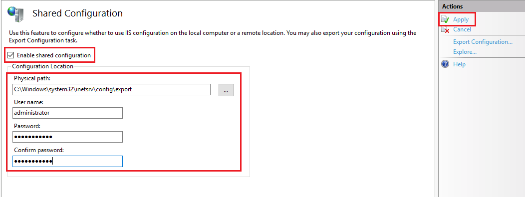 Shared Configuration click apply option