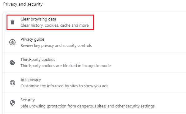 Click on the Clear Browsing Data