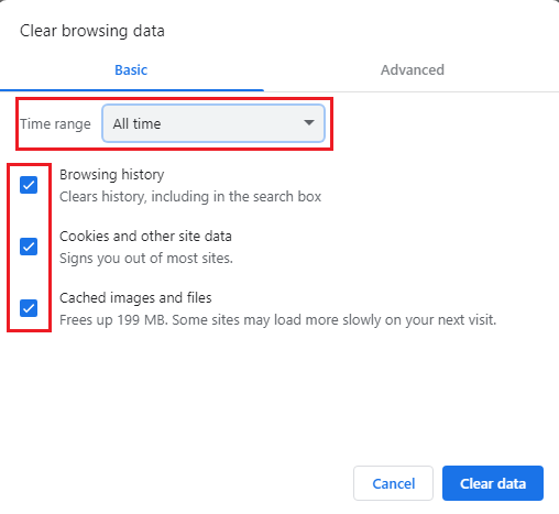 press the  Clear Data button