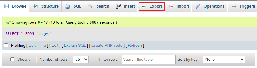 Select export option