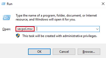 configuration window, Type secpol.msc