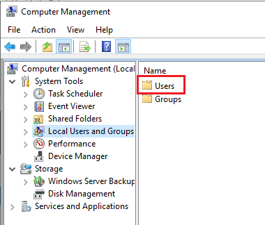 selecting the Local Users and Groups file