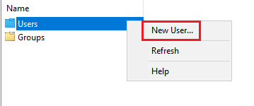 choose the ‘New User’ option to generate a user for the server