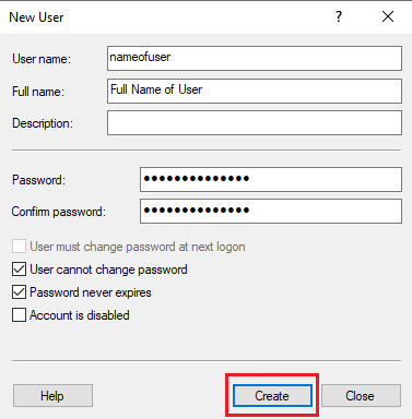changing and locking the password Click on create button