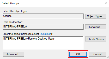 Remote Desktop Users option, click OK