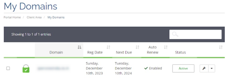 domain under the My Domains