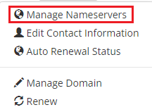 you have to select Manage Nameservers