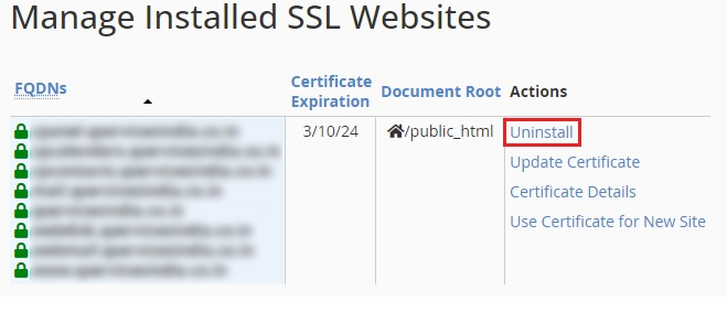 You have to click  Uninstall’ to uninstall that SSL