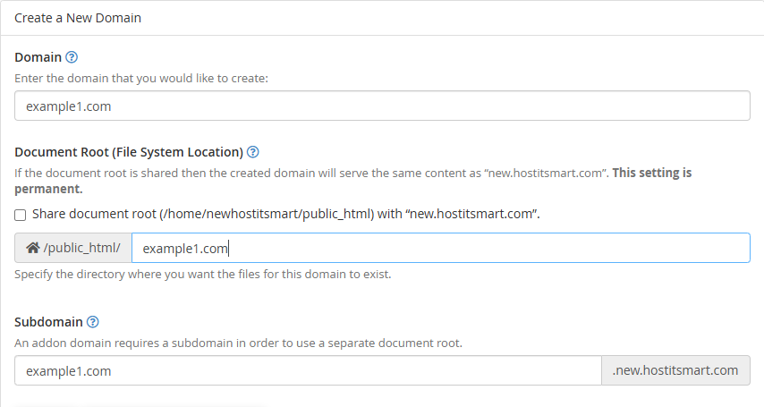 create new domain - setting
