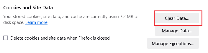 Click on Clear Data
