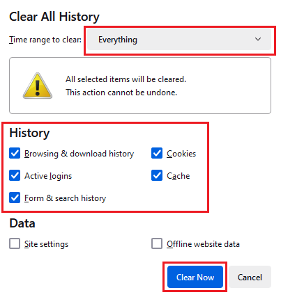 Click on Clear now button