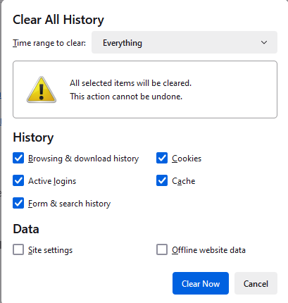 choices and click Clear Now