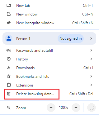 click on Clear browsing data