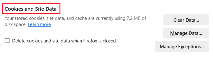 scroll down to Cookies and Site Data