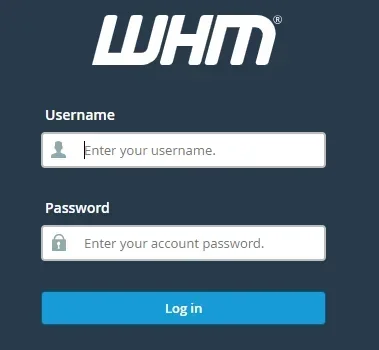 WHM login page to log