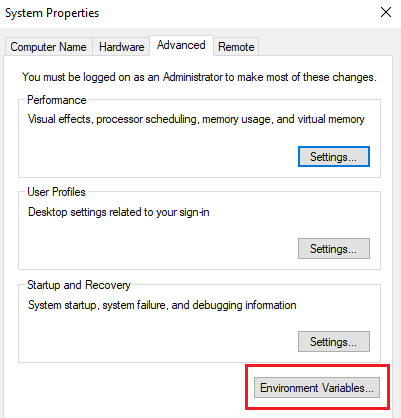 Click on Environments Variables