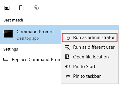 Command prompt Run as administrator