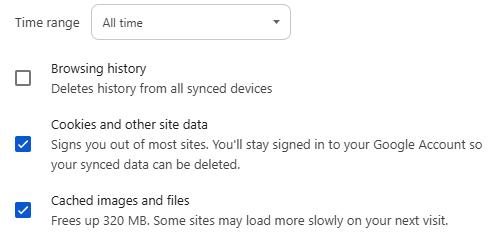 cookies and cached data
