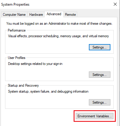 click on environment variables
