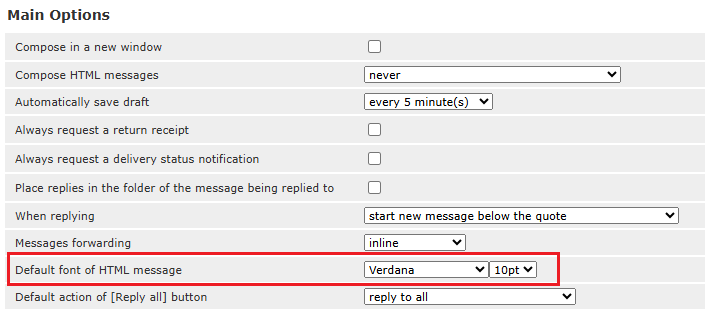 Select default font of HTML message
