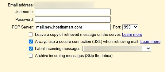 select necessary options for add mail account