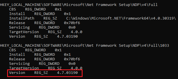 Check the Exact .NET Framework 4.x Version Using Registry (CMD)
