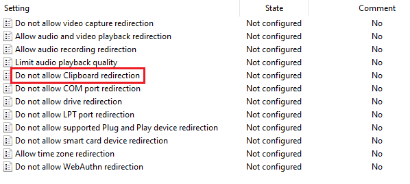 Do not allow Clipboard redirection